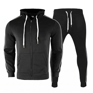 Vêtements de sport personnalisés en gros avec logo, ensembles de survêtements en molleton pour la gym et le fitness, ensembles deux pièces pour hommes avec sweat à capuche zippé et pantalon de jogging à cordon. - Product Image 3