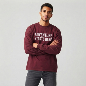 Camisetas de Cuello Alto de Algodón de 220 g/m², Camisetas Estampadas Personalizadas, Camisetas de Manga Larga, Ropa Casual Ecológica para Hombre - Product Image 1