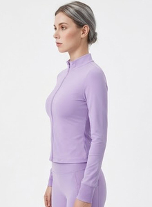 Women Yoga Training Compression Jacket Stand Collar Long Sleeve Slim Fit Gym Workout Wear Plain Dyed Letter Design - Product Image 5
