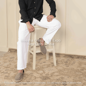 Pantalones Casuales de Corte Recto para Hombre, Color Blanco Sólido, Mezcla de Algodón, Cómodos para Uso Diario, Cintura Elástica, Pantalones de Salón - Product Image 5