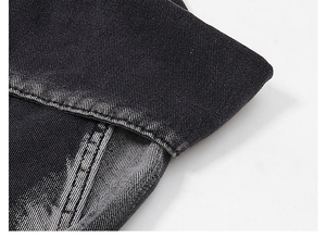 Jean noir streetwear 100 % coton avec broderie personnalisée, style urbain, salopette extensible décontractée en denim pour homme, couleur unie, automne, léger - Product Image 3