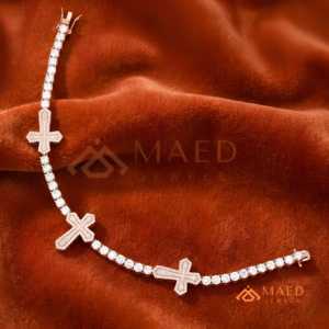 Pulsera de cadena fina con cruz de oro rosa de 14K chapada en oro, estilo diamante, de lujo, para mujer, regalo - Product Image 1
