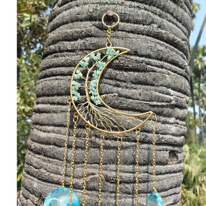 Handmade Blue Agate Moon Shape Wind Chime for Home Decoration Wholesale - Product Image 3
