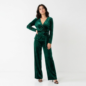 Machine Stitched Premium Velvet Fabric Made Clubwear Night Suit Fashionable Velvet <b>Dress</b> Adjustable Waist Tops & Trousers Set - Product Image 1
