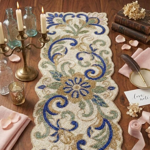 Stylish Premium Quality Beaded Table Runner For Festival And Event Decor Beaded Embroidery Table Runner With Custom Bead Artwork - Product Image 1