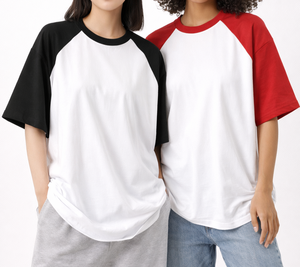 Camiseta Oversize Raglan con Logotipo Personalizado OEM, 220 GSM, Algodón Pesado, Estilo Bicolor, Moda Urbana Casual, Proveedor Mayorista - Product Image 1