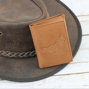 Cartera de tres pliegues de cuero en relieve Rfid que bloquea a los hombres Regalo de bolsillo frontal para él Papá Abuelo - Product Image 1