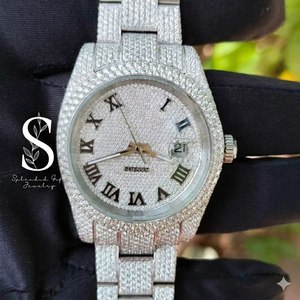 Montre de luxe sertie de diamants, entièrement ornée de chiffres, pour homme, en acier inoxydable, pour homme et femme - Product Image 1