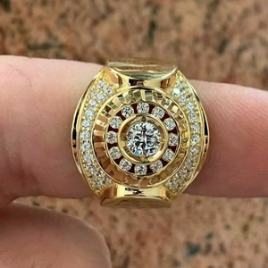 Tishya <b>Diamond</b> Women's Signet <b>Ring</b> 925 Sterling Silver Yellow Gold Plated Iced <b>Diamond</b> Look Wedding Engagement Hip Hop Jewelry - Product Image 1
