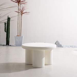 27.5\" Off-White <b>Outdoor</b> <b>Round</b> Coffee <b>Table</b> Durable Magnesium Oxide Product - Product Image 3