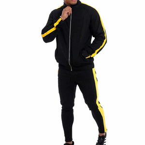 Men's Black Yellow Striped <b>Tracksuit</b> Full Zip Hoodie Sporty Joggers Breathable Polyester Autumn Wear Skinny Fit - Product Image 1