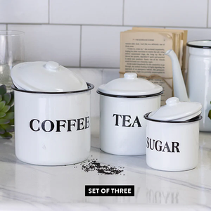 Modern Light Weight Kitchen Storage Metal Container <b>Set</b> - <b>Coffee</b>, <b>Tea</b>, <b>Sugar</b> White Containers <b>Set</b> of 3 in affordable Price - Product Image 6