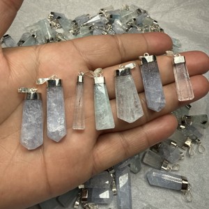 จี้หินอะความารีนธรรมชาติขัดเงาสำหรับขายส่ง สร้อยคอคริสตัลปลายแหลม จี้อะความารีนธรรมชาติพร้อมเงินแท้ 925 - Product Image 2