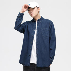 Men's Denim Shirt Button Down Collar Full Sleeve Solid Color Casual Loose Fit Washable Cotton Fabric - Product Image 3