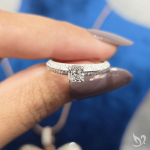 0.50 CT <b>cushion</b> cut lab grown diamond <b>ring</b> micro pave band 10K white gold delicate engagement <b>ring</b> - Product Image 5