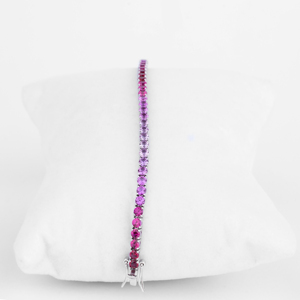 Bracelet tennis saphir rose éclatant avec pierres précieuses taille ronde, bijou de luxe élégant pour femme, cadeau idéal pour les occasions spéciales - Product Image 4