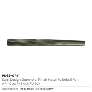 Bolígrafos Rollerball Recargables con Punta Puntiaguda, Diseño en Espiral, Acabado en Gris Metálico, Modelo PN62-GRY, Juego en Caja de Cuero PU de Lujo - Product Image 4