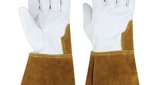 Holy Signs International HSI-1450 Extra Long Leather Welding <b>Gloves</b> Fleece Lining Molten Metal Splash Test <b>Type</b> B MIG/TIG Use - Product Image 2