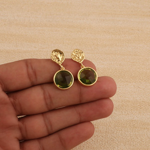 Green Peridot <b>Earrings</b> Round Cut Gemstone Drops Modern <b>Gold</b> Plated Jewelry V - Product Image 1