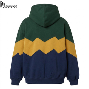 Sweat à capuche zippé intégral épais pour homme, coupe oversize, motif géométrique montagne color block, Vert forêt, Jaune moutarde et Bleu marine - Product Image 2