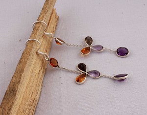 Natural Multi Gemstone <b>Earrings</b> 925 <b>Sterling</b> <b>Silver</b> Jewelry Mixed Stone <b>Dangle</b> <b>Earrings</b> Vintage Style Colorful Gemstone <b>Earrings</b> - Product Image 1
