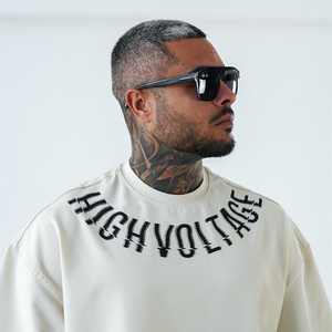 T-shirt décontracté pour homme, coupe ample, style streetwear, 100% coton, épaules tombantes, logo, t-shirt épais pour homme - Product Image 6