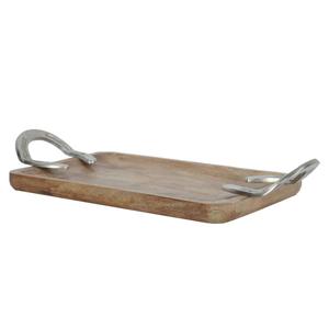 Commercial Use Food <b>Serving</b> <b>Trays</b> With <b>Gold</b> Horse Shoe Handles Decorative <b>Trays</b> Natural Wood Crafts Handmade <b>Tray</b> For Restaurant - Product Image 2