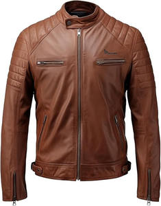 Chaqueta de Cuero Marrón Personalizada, Unisex, Estilo Motero, Informal, Resistente al Viento, Ropa Deportiva, Proveedor al por Mayor - Product Image 5