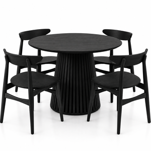 Ensemble de table à manger ronde en bois massif moderne avec chaises rembourrées pour café, restaurant, hôtel, appartement, meubles de luxe - Product Image 6