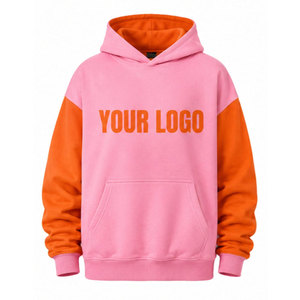 Sudadera con Capucha Color Block Rosa y Naranja, Unisex, Manga Raglán, Felpa, Informal, para Otoño, con Logotipo Estampado en la Parte Delantera, Corte Regular - Product Image 2