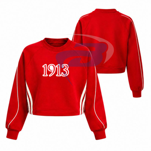 เดลต้า |   ซิกมา |   เสื้อสเวตเชิ้ต Theta Sorority สีแดงสำหรับฤดูหนาว แบบครอปปิ้ง ตกแต่งด้วยลายปักสีขาว ดีไซน์พิมพ์ลายเสื้อสเวตเชิ้ตสำหรับนักศึกษา - Product Image 1