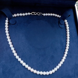 Collar de Perlas de Agua Dulce AK Casi Redondas de 6-6.5mm con Cierre de Plata S925, AAA2, Extremadamente Impecables, con Gran Brillo - Product Image 2