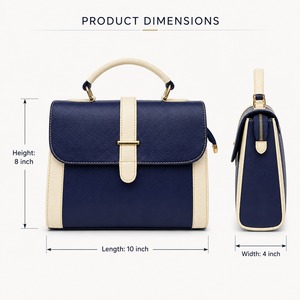 Sac bandoulière classique en cuir PU avec poignée supérieure et bandoulière, imperméable et écologique, disponible en crème et bleu marine - Product Image 5