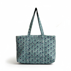 Sac fourre-tout de luxe écologique en toile de coton matelassée pour le week-end, vente en gros, imprimé au bloc de Jaipur, OEM, marque privée, réutilisable pour les courses - Product Image 1