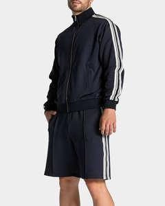 Ensemble de survêtement pour homme, veste et pantalon à fermeture éclair noire personnalisée avec rayures, design tendance, respirant, vêtements de sport pour homme - Product Image 3