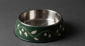 Gamelle pour animaux de compagnie en émail à motif de fleurs de lys, base antidérapante, vert foncé, en métal, pour chien et chat, gamelle d'eau, vente en gros, gamelle d'alimentation moderne - Product Image 3