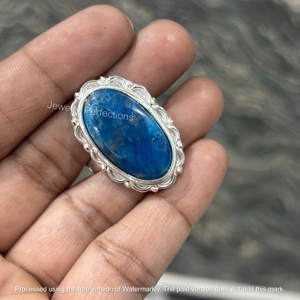 Anillos de Compromiso y Boda para Mujer, al por Mayor, de Latón Plateado, Estilo Bohemio, con Gema de Apatita Azul Natural en Forma de Pera - Product Image 3