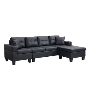 Divano Sezionale Moderno a 4 Posti per Soggiorno a L con Chaise Longue Sinistra e Destra e Portabicchieri NERO - Product Image 3