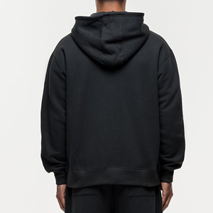 <b>Men's</b> Black Oversized Hooded Zip-Up Fleece Sweatshirt Regular Sleeve Solid Color Casual Autumn Wear - Product Image 6