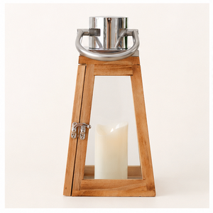 Portavelas Decorativo de Madera con Paneles de Vidrio y Tapa Metálica, Estilo Rústico, Centro de Mesa para Bodas, Decoración del Hogar - Product Image 2
