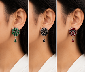 Fournisseur en gros de boucles d'oreilles bohèmes en argent oxydé avec pierres précieuses turquoise serties en clos pour femmes |   Usine directe - Product Image 3