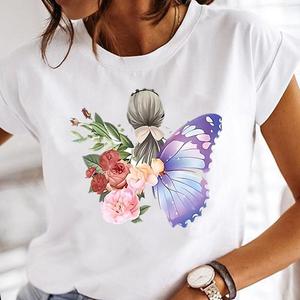 T-shirt en coton pur tricoté à manches courtes pour femme, motif papillon en forme de cœur, haut de gamme, ample et décontracté, idéal pour l'été - Product Image 4