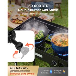 Fornello da Campeggio a Gas Propano a 2 Fuochi, 150.000 BTU, in Acciaio al Carbonio, per Picnic all'Aperto - Product Image 3