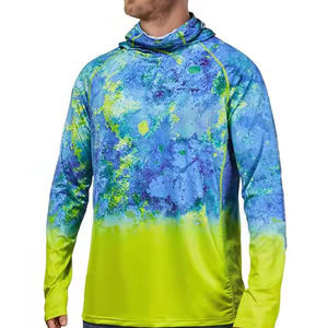 Chemise de performance à manches longues à capuche pour homme, imprimée par sublimation, séchage rapide, bleu vert tie-dye, tenue décontractée d'été - Product Image 4