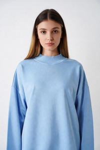 Women's Oversized Custom <b>Sweatshirt</b> Solid Color Drop-Shoulder Full Sleeve Knitted 100% Cotton Breathable Autumn Wear - Product Image 5