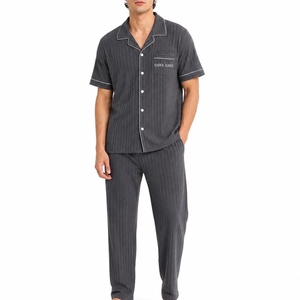Combinaison utilitaire décontractée pour homme à manches courtes, boutonnée sur le devant, douce, pour le sommeil et les loisirs - Product Image 1