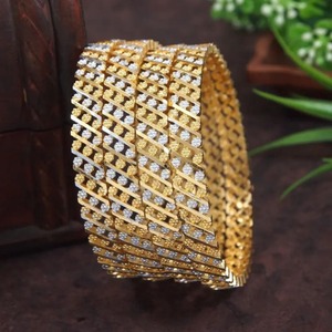 Luxury Crystal Studded Gold Plated Broad <b>Bangle</b> <b>Bracelet</b> for Women Designer Party Wear Statement Jewelry - Product Image 2
