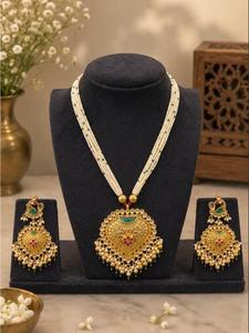 TISHYA DIAMOND Ethnic Copper Alloy Flower Shape Gold Plated Bridal Necklace Earring <b>Set</b> Imitation <b>Pearl</b> Women's Wedding <b>Jewelry</b> - Product Image 1