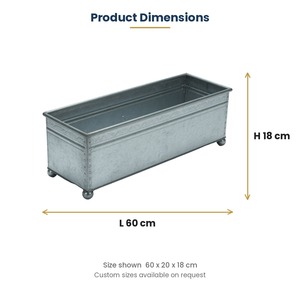 Jardinière rectangulaire en fer galvanisé avec pieds à billes, long bac à fleurs en métal pour balcon et herbes aromatiques - Product Image 3