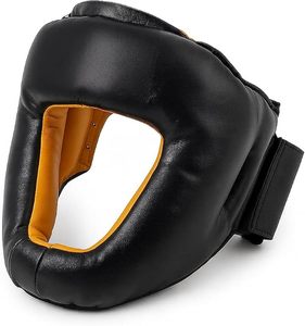 Protector de Cabeza de Cuero Negro Abierto para Boxeo, MMA, Artes Marciales, Entrenamiento y Sparring - Product Image 1